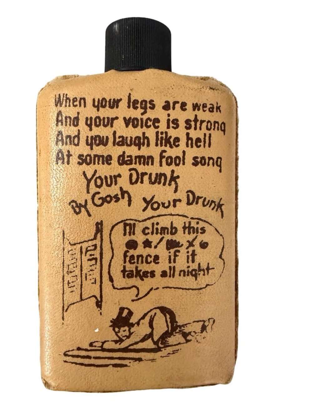 Vintage Jerome's Tepee Grand Island Nebraska Glass Flask Leather Covered Souveni - Picture 2 of 6